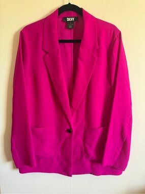 DKNY Hot Pink Blazer L Barbiecore Statement Jacket Oversized Chic